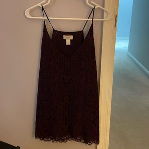 Dressy, spaghetti strap, crochet top. Cranberry color.